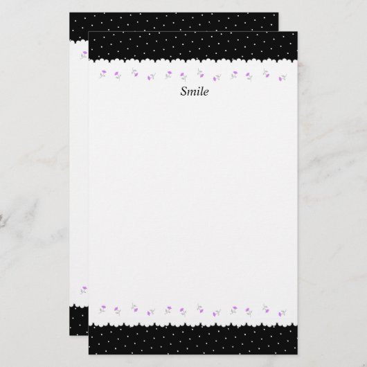 文字　カスタム　野ばら＆ドット（ブラック）    便箋 BRIEFPAPIER (Voorkant / Achterkant)