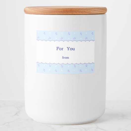 文字　カスタム　野ばら＆リボン（ブルー）    フードラベル VOEDSELCONTAINER ETIKET (Voorkant)