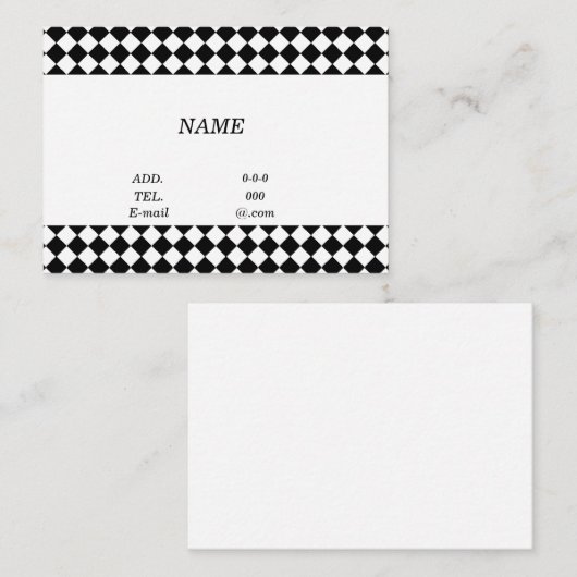 文字　白紙　カスタム　チェック（ブラック×ホワイト） 名刺 VISITEKAARTJE (Voorkant / Achterkant)