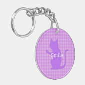 文字　電話番号　カスタム　CAT＆チェック（ピンク）   SLEUTELHANGER (Voorkant Links)