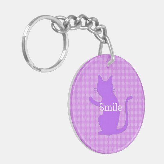 文字　電話番号　カスタム　CAT＆チェック（ピンク）   SLEUTELHANGER (Voorkant Links)