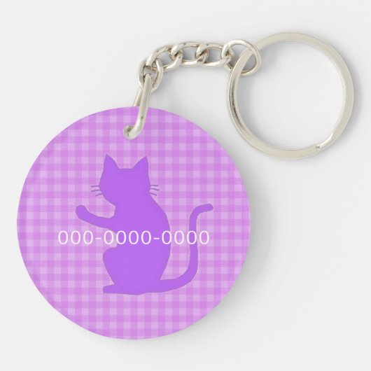 文字　電話番号　カスタム　CAT＆チェック（ピンク）   SLEUTELHANGER (Achterkant)