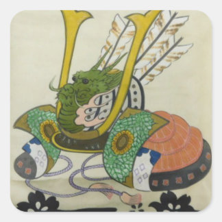 日本の伝統的着物生地シール（兜-kabuto1） vierkante sticker