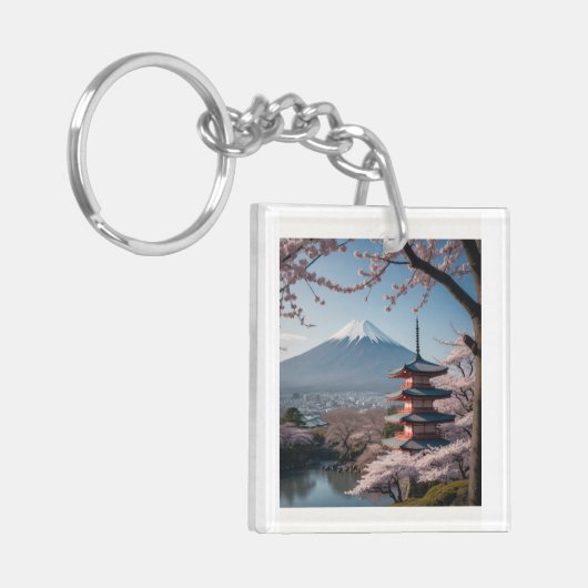 日本の春の最も美しい瞬間を凝縮したような一枚です。富士山を背景に、五重塔と満開の桜が描かれています。 SLEUTELHANGER (Voorkant Links)