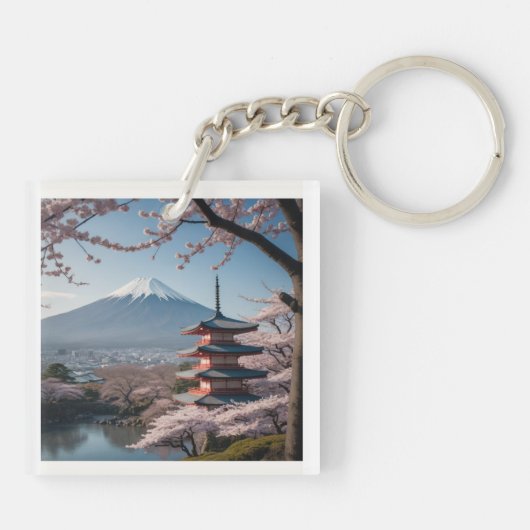 日本の春の最も美しい瞬間を凝縮したような一枚です。富士山を背景に、五重塔と満開の桜が描かれています。 SLEUTELHANGER (Achterkant)