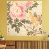 日本画、美しい花鳥画 CANVAS AFDRUK (Insitu (Woonkamer))