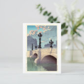 日 本 橋, Nihonbashi Bridge, Hasui Kawase, Woodcut Briefkaart (Staand voorkant)
