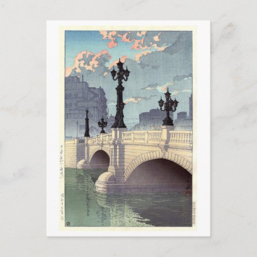 日 本 橋, Nihonbashi Bridge, Hasui Kawase, Woodcut Briefkaart (Voorkant)