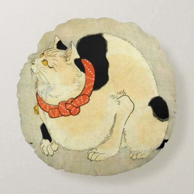 日 本 猫, 国 Japanse kat, Kuniyoshi, Ukiyo-e Rond Kussen (Voorkant)