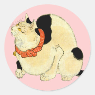 日 本 猫, 国 Japanse kat, Kuniyoshi, Ukiyo-e Ronde Sticker