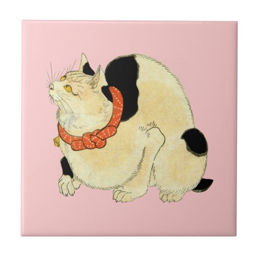 日 本 猫, 国 Japanse kat, Kuniyoshi, Ukiyo-e Tegeltje (Voorkant)