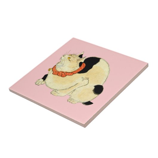 日 本 猫, 国 Japanse kat, Kuniyoshi, Ukiyo-e Tegeltje (Zijkant)