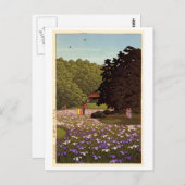 明 治 神 菖 園, Iris Garden at Meiji Shrine, Hasui Kawa Briefkaart (Voorkant / Achterkant)
