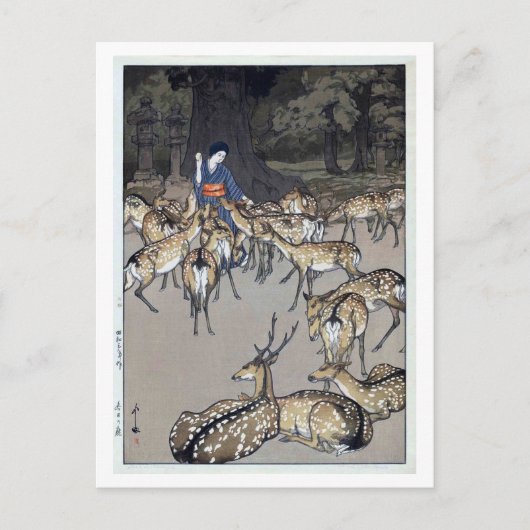春 日 社 鹿, Deer of Kasuga Shrine, Hiroshi Yoshida Briefkaart (Voorkant)