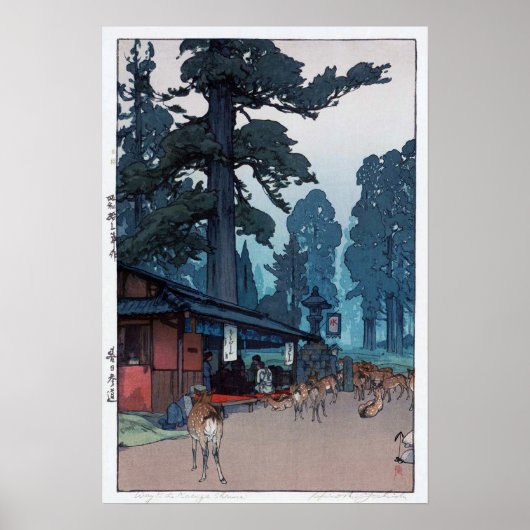 春 日 社 鹿, Deer of Kasuga Shrine, Hiroshi Yoshida Poster (Voorkant)