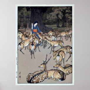 春 日 社 鹿, Deer of Kasuga Shrine, Hiroshi Yoshida Poster
