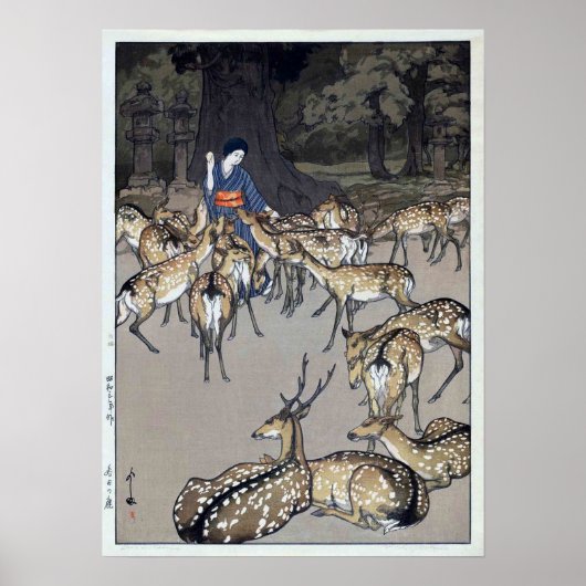 春 日 社 鹿, Deer of Kasuga Shrine, Hiroshi Yoshida Poster (Voorkant)
