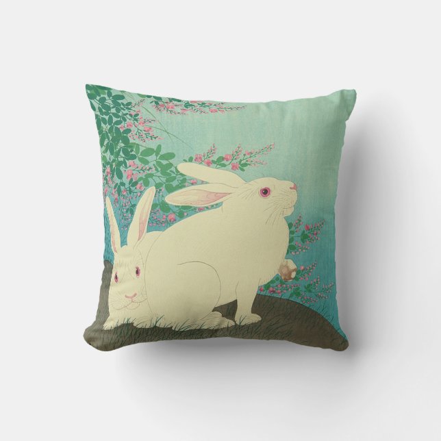 月 と 兎, 邨 Rabbits & Moon, Koson, Ukiyo-e Kussen (Voorkant)