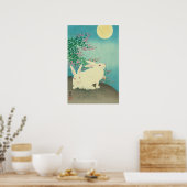 月 と 兎, 邨 Rabbits & Moon, Koson, Ukiyo-e Poster (Keuken)