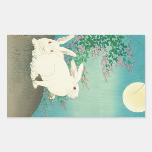 月 と 兎, 邨 Rabbits & Moon, Koson, Ukiyo-e Rechthoekige Sticker