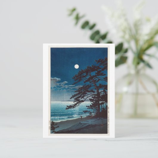 月 の 海 岸, 川宮 bij Ninomiya Beach, Hasui Kawase Briefkaart (Staand voorkant)