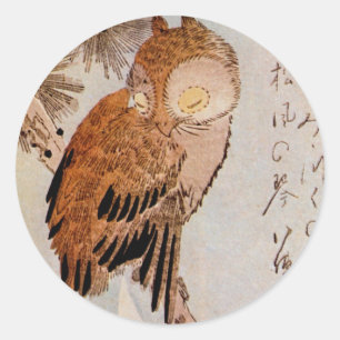 月 夜 ず く,  mono, oranje oranje, hiroshige, ukiyo-e ronde sticker
