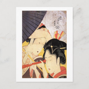 望 遠 く 女, meisje met 鏡 met telescoop, Ukiyo-e.a. Briefkaart