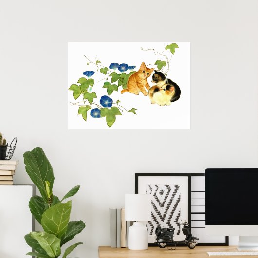 朝顔子猫図 Morning glory and kitten ポスター Poster (Thuiskantoor)