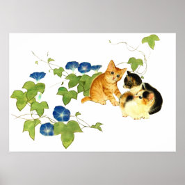 朝顔子猫図　Morning glory and kitten ポスター Poster