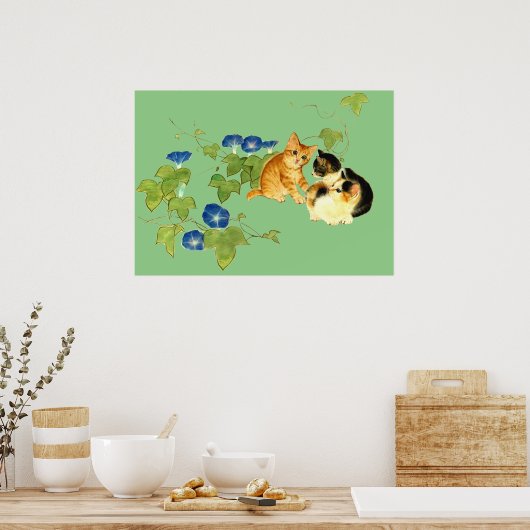 朝顔子猫図 Morning glory and kitten Poster (Keuken)