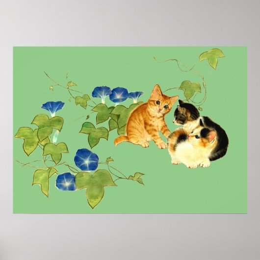 朝顔子猫図　Morning glory and kitten Poster (Voorkant)