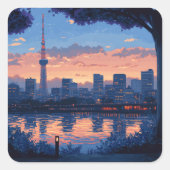 東京の夕暮れの風景 ステッカー VIERKANTE STICKER (Voorkant)
