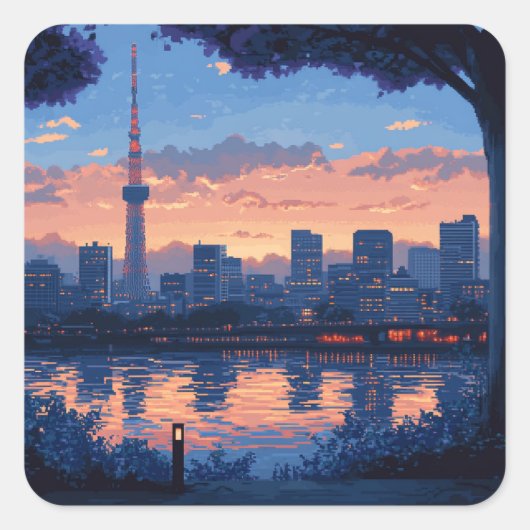 東京の夕暮れの風景　ステッカー VIERKANTE STICKER (Voorkant)