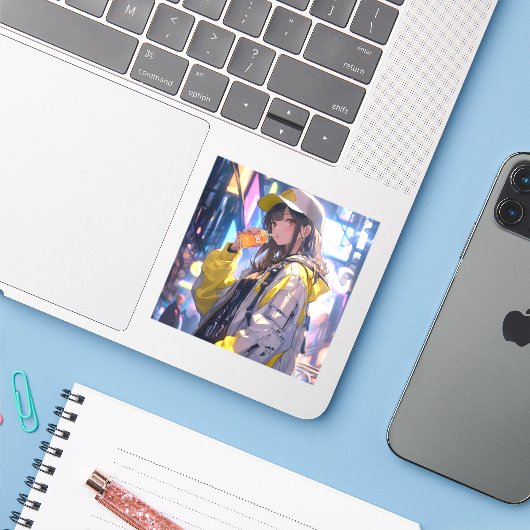 東京娘アイコン/Tokyo Gorl icon Badge | 東京娘 GenerativeAI Sticker (Laptop met iPhone)