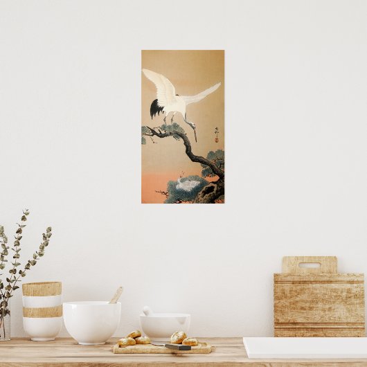 松 に 鶴, 古 Crane op Pine Tree, Koson, Ukiyo-e Poster (Keuken)