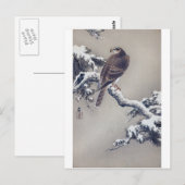 松 鷹, 古 Hawk op Pine Tree, Ohara Koson, Woodcut Briefkaart (Voorkant / Achterkant)