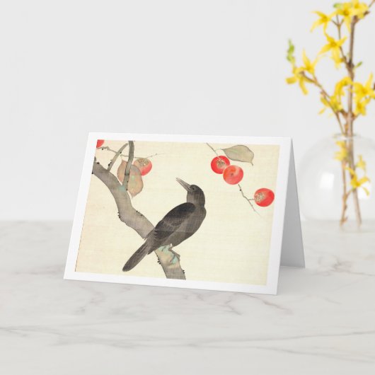 柿に烏, 抱一 Dadelpruim en Kraai, Hōitsu Kaart (Gele Bloem)