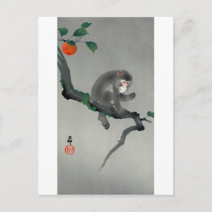 柿 に 猿, 古 aap op Persimmon-boom, Ohara Koson Briefkaart