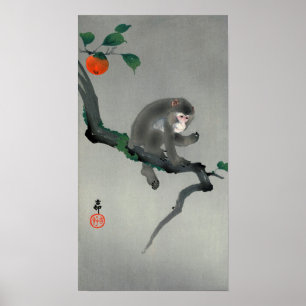 柿 に 猿, 古 aap op Persimmon-boom, Ohara Koson Poster