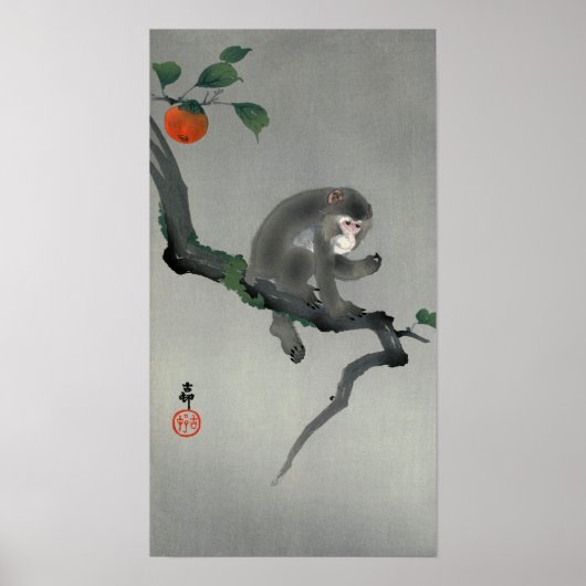 柿 に 猿, 古 aap op Persimmon-boom, Ohara Koson Poster (Voorkant)