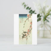 桃 花 燕, 広 Peach Blossom en Swallow, Hiroshige Briefkaart (Staand voorkant)