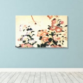 桔梗, 北斎 Bellflower en Dragonfly, Hokusai, Ukiyo-e Canvas Afdruk (Insitu (Houten vloer))