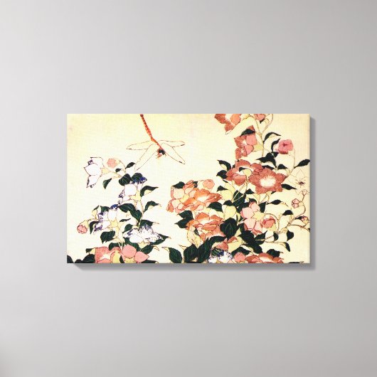 桔梗, 北斎 Bellflower en Dragonfly, Hokusai, Ukiyo-e Canvas Afdruk (Voorkant)