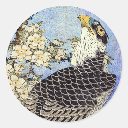 桜 ハ ブ, valk & Cherry Blossom, Hokusai, Ukiyo-e Ronde Sticker (Voorkant)