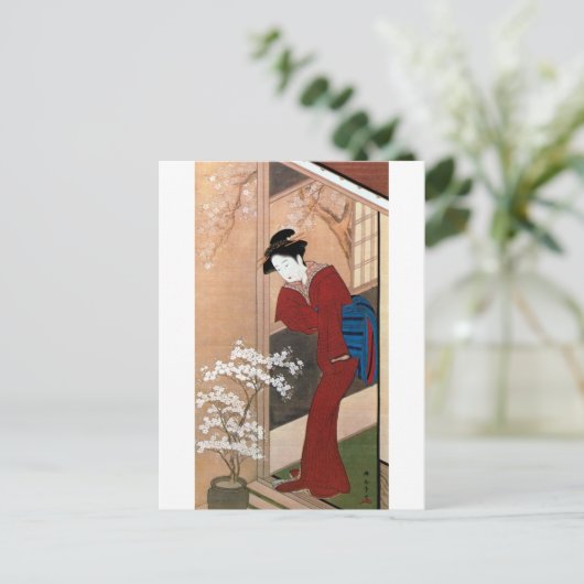 桜 花 女, 春 Cherry Blossom en een vrouw, Shunsho Briefkaart (Staand voorkant)