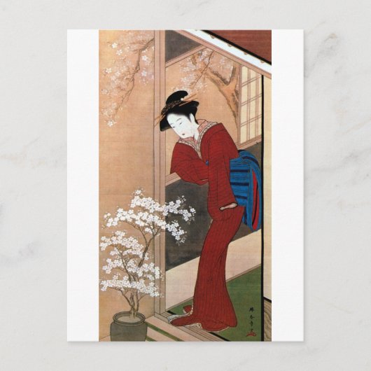 桜 花 女, 春 Cherry Blossom en een vrouw, Shunsho Briefkaart (Voorkant)