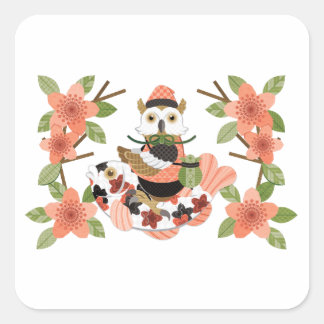 梟と鯉／An owl and a carp Vierkante Sticker
