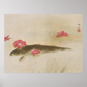 椿 と 鯉, 速 御 Camellia en Carp, Gyoshüd Poster