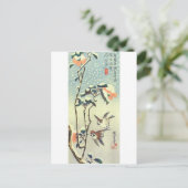 椿 雀, 広 Camellia en Sparrow, Hiroshige, Ukiyo-e Briefkaart (Staand voorkant)