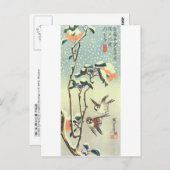 椿 雀, 広 Camellia en Sparrow, Hiroshige, Ukiyo-e Briefkaart (Voorkant / Achterkant)